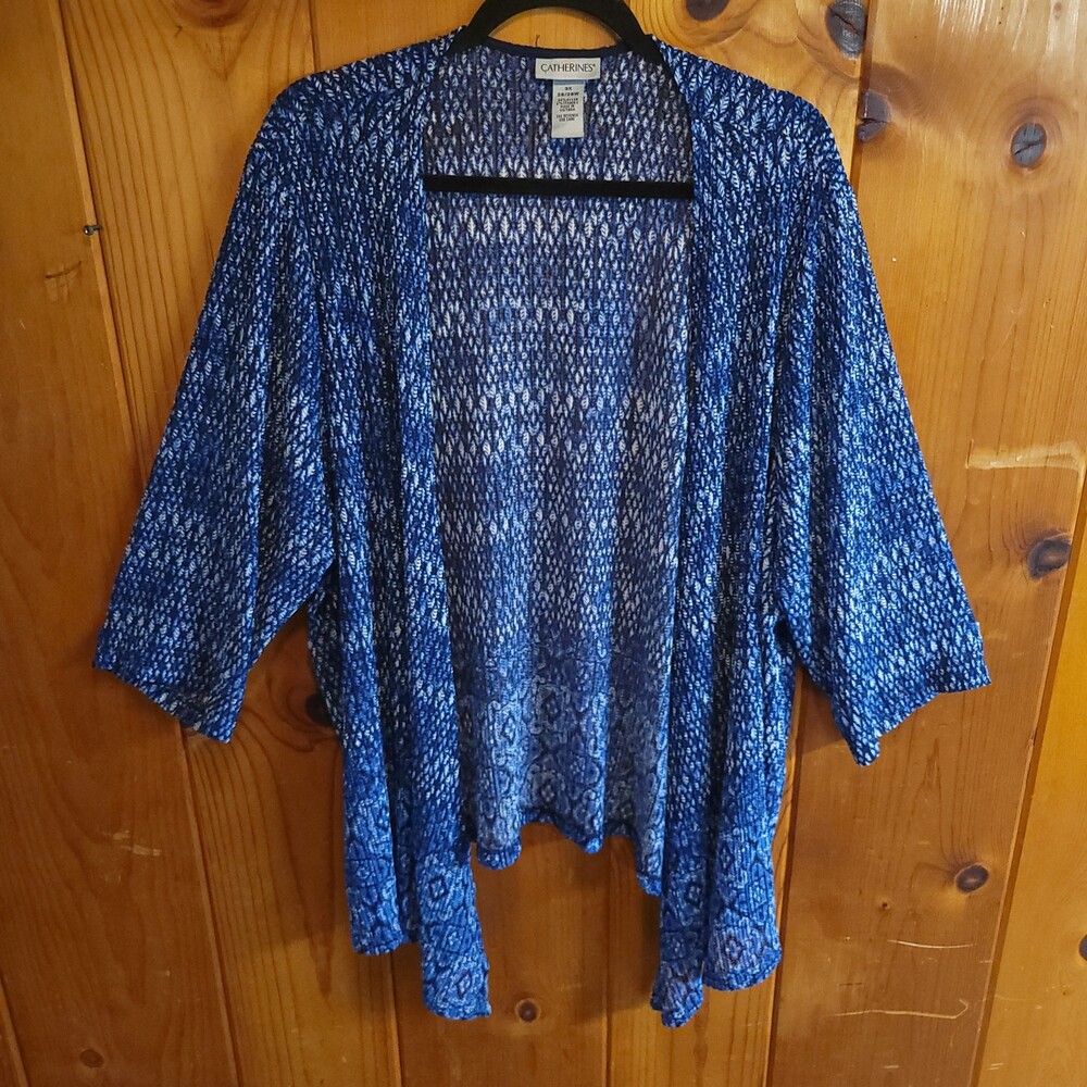 Catherines 3X Blue Open Front Blouse 3/4 Sleeve